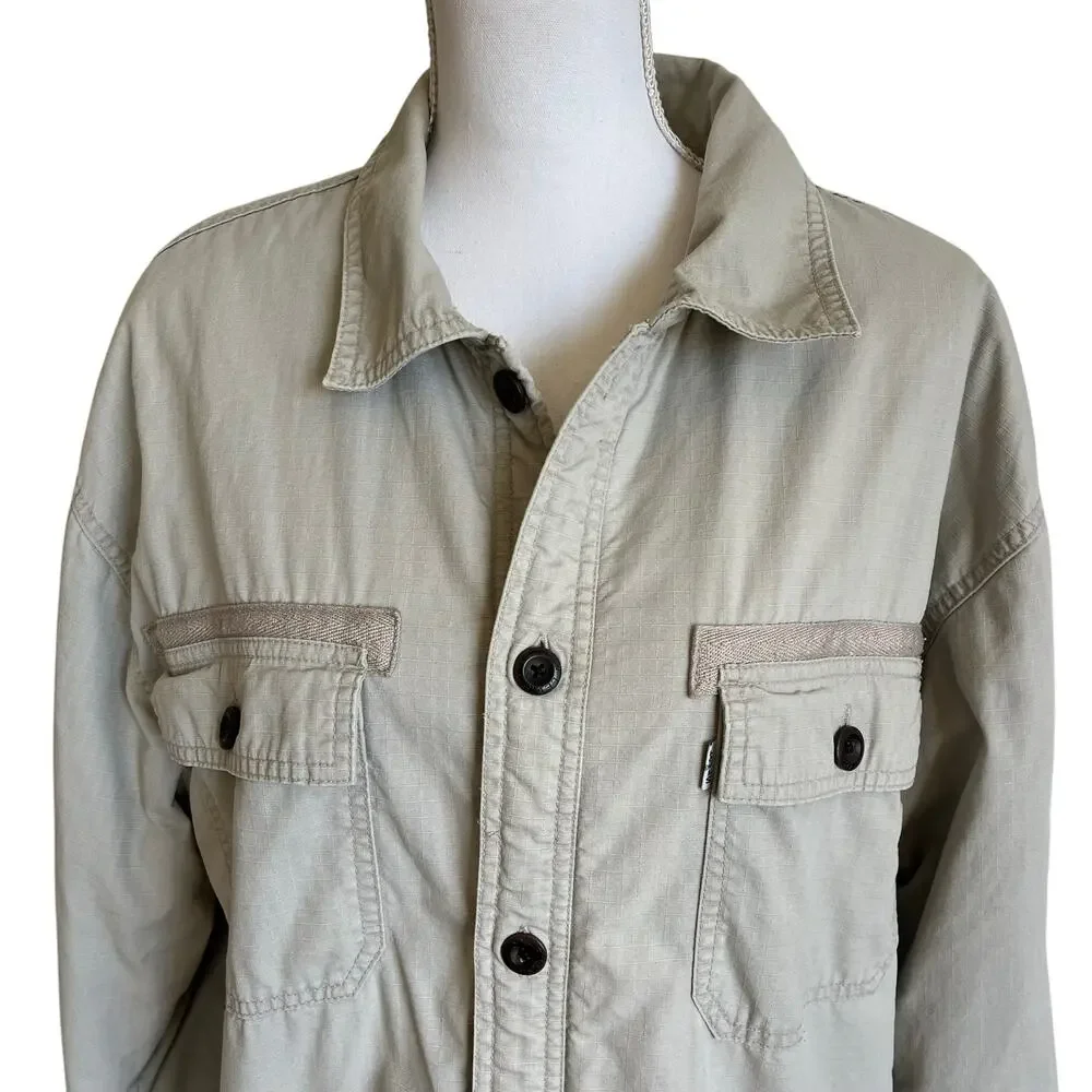 Levi's Shacket Work Jacket Men's Size XL Beige Sherpa Lined Button Front Ripstop